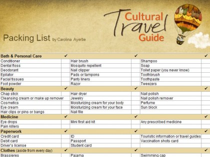 Packing List by Cultural Travel Guide