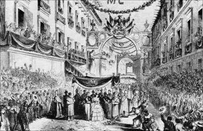 reception for Maximilian I and Carlota, their imperial majesties as they entered Mexico City on June 12, 1864. 