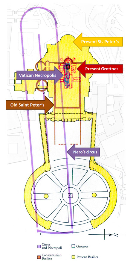 Saint Peters Basilica. Layered plan of the Vatican Hill.