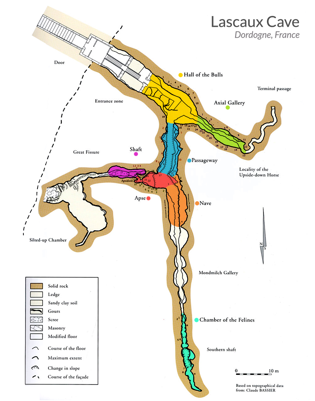 Map of Lascaux Sections, adapted from the map at http://www.american-buddha.com