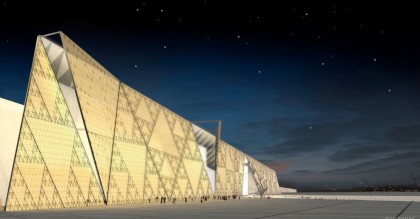 Grand Egyptian Museum at night. Photo: Heneghan-Peng Architects.