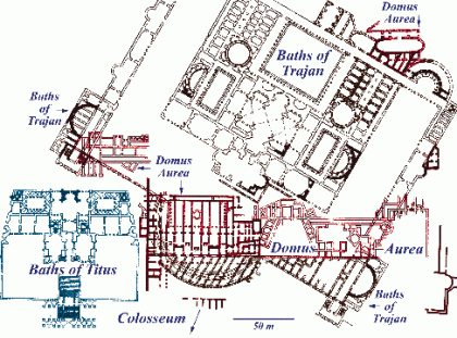 Sites in Rome, Domus Aurea plan, with Baths of Titus and Trajan.