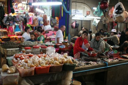 Cultural Travel. Fish market at Psha Chas (Old Market) Siem Reap, Cambodia.