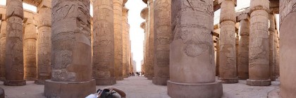 Egypt travel. A panoramic view of the great hypostyle hall in the Precinct of Amun Re in Karnak. Photo: Wikipedia, Blalonde.