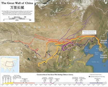 Great Wall of China map. Photo: Wikipedia, Maximilian Dörrbecker (Chumwa). http://en.wikipedia.org/wiki/File:Map_of_the_Great_Wall_of_China.jpg
