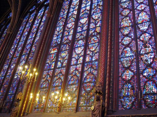 Gothic cathedral. Stained glass windows in Sainte Chappelle in Paris.